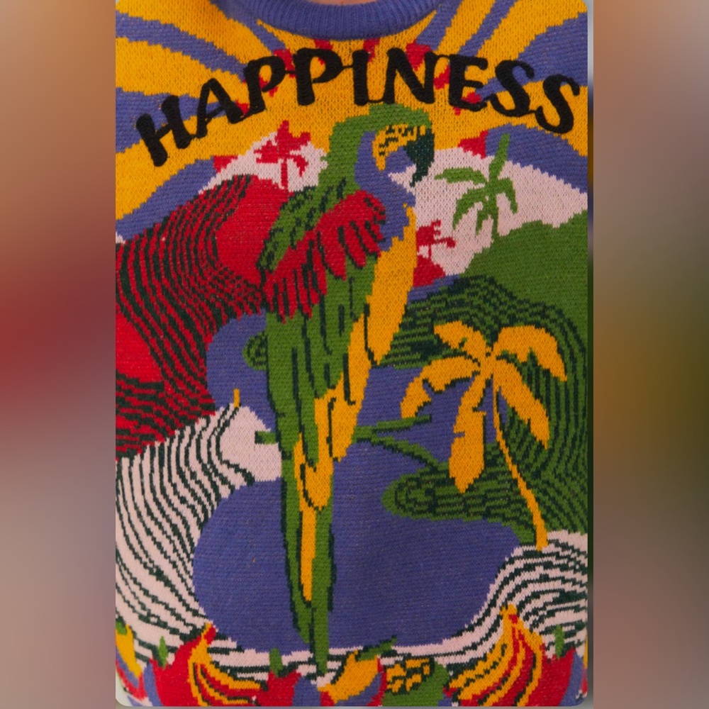 FARM Rio Multicolor Parrot 'Happiness' Knit Sweater - Purple, Yellow, Green, Red - Picture 8 of 9